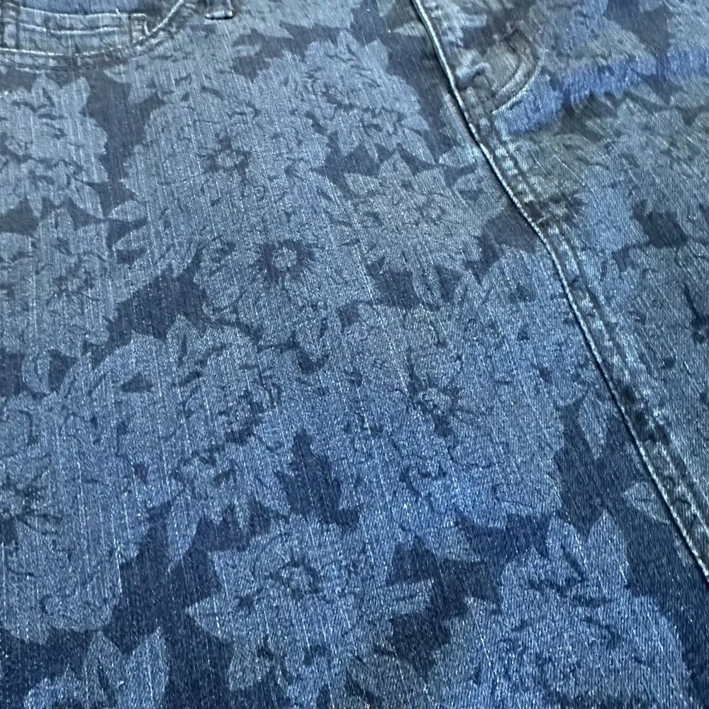 Y2K 'Tommy Hilfiger' Denim Floral Design Print Midi Skirt Womens Size 4